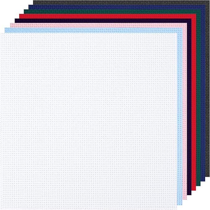 8 PCS Cross Stitch Aida Fabric 14 Count, 8 Colors 9.8 by 9.8 Inch, Classic by MYFAMIREA