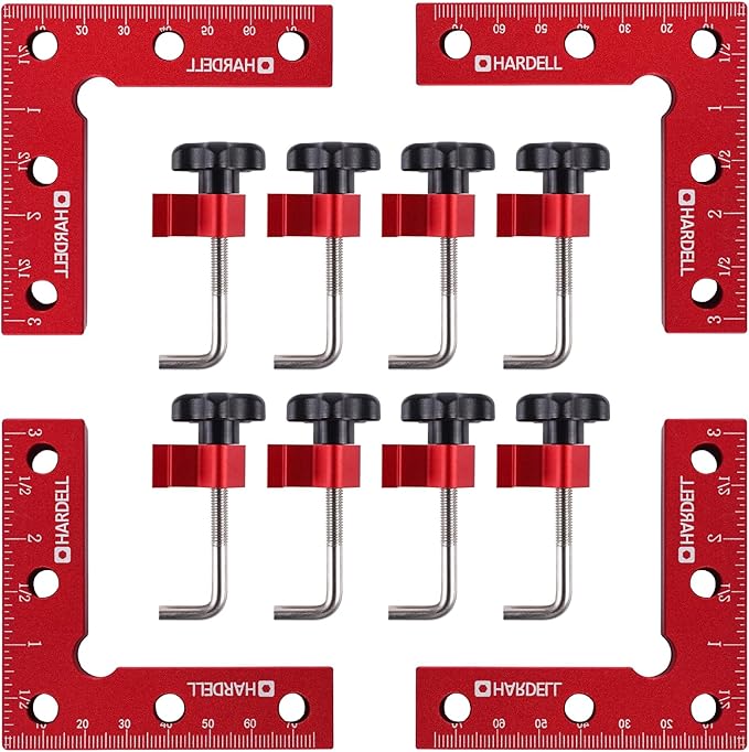 HARDELL 90 Degree Positioning Squares, Right Angle Clamps 3''/80mm Aluminum Alloy Woodworking Carpenter, Corner Clamping Square Tool for Picture Frame Box Cabinets Drawers (4 PACK), HDAC0408
