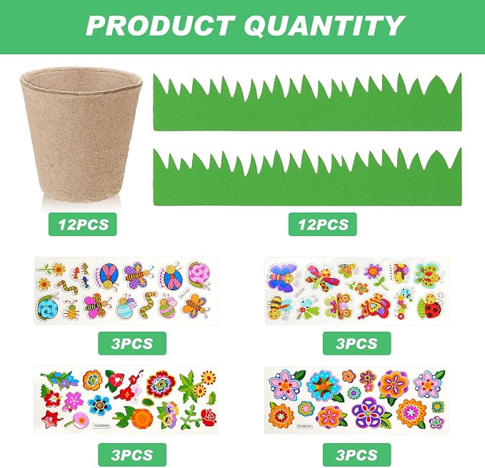 Jecery 12 Sets Garden Paper Craft Kit DIY Foam Flower Pots, Flower Planting and - Image 2