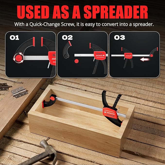 XINQIAO Bar Clamps for Woodworking 6 Inch (4) 12 Inch (2) Wood Clamps Set, One-Handed Spreader with 150lbs for Stable and Reliable Fixing Solutions