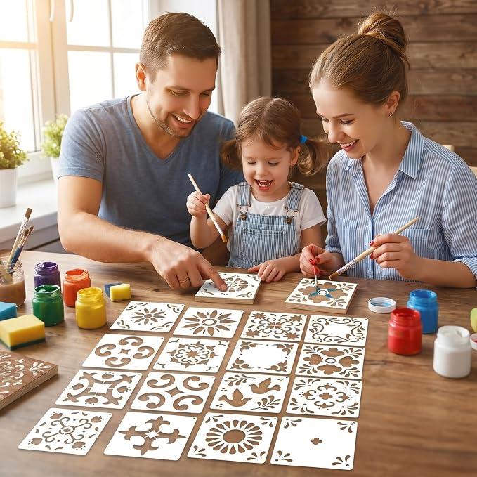 Yuanchu 16 Pack Tile Stencil Set, Reusable Spanish Mexican Talavera Stencils - Image 7