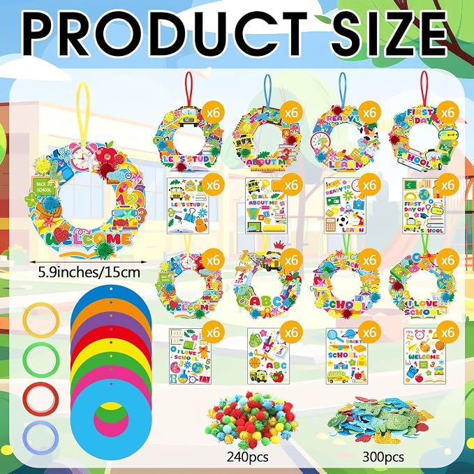 Hollowfly 48 Sets Back to School Craft Kits DIY Wreath - Image 3