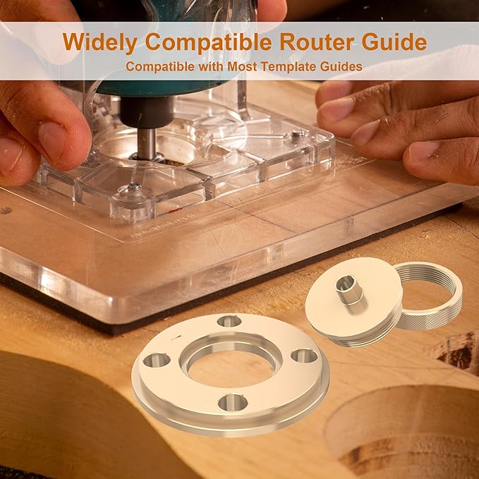 Template Guide Adapter, 1/4 Inch Solid Brass Routing Guide Bushings for Router Templates, Universal Quick Change Bushing Perfect for Routing Bushing Template