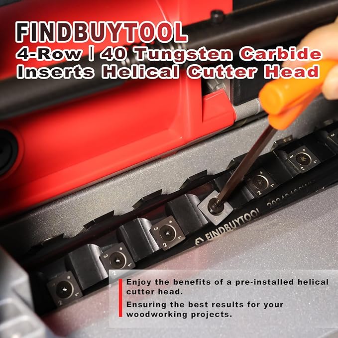 FindBuyTool 13" Benchtop Wood Thickness Planer with Helical Cutterhead, 120V 15-AMP 20000RPM Power Electric Motor Infeeding Worktable for Woodworking