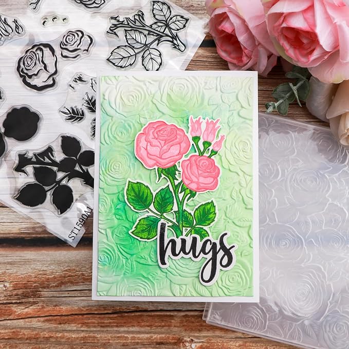 3D Embossing Folder for Card Making Texture Fades Rose Flower Background - Image 5