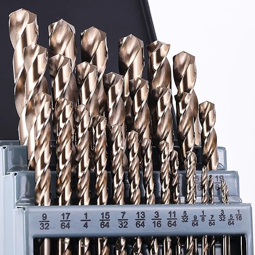 Cobalt Drill Bit Set, 29Pcs (1/16" - 1/2") M35 Fully Grounded 5% Cobalt Bits for Hardened Metals, Stainless Steel, Cast Iron and Wooden Plastics, with Metal Index Storage Box