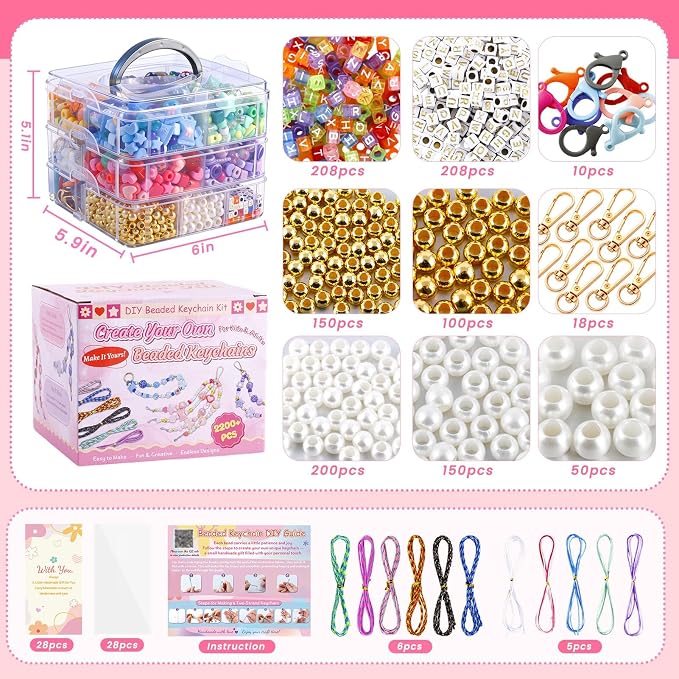 TOHONGADON 2200 PCS DIY Bag Charm Kits, Beaded Keychain Making Kit - Image 4