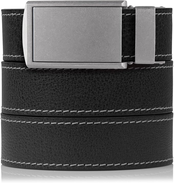 SlideBelts Full Grain Leather Belt with Contrast Stitching - Custom Fit for Adult Men, Golfers