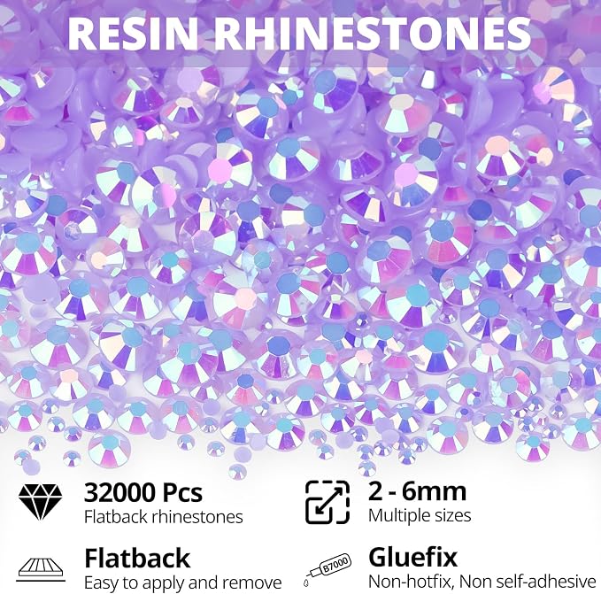 32000Pcs Lavender Rhinestones for Bedazzling, 6mm Flatback Gems Bedazzler Kit - Image 2