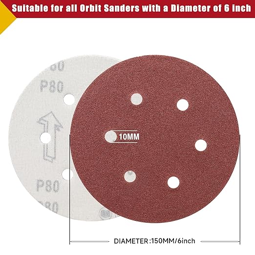 100 PCS 6 Inch Sanding Discs 120 Grit Hook and Loop Sandpaper, Round Orbital Sand Paper Discs for Sander