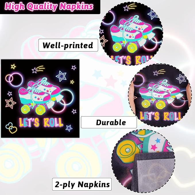 96pcs Roller Skating Party Supplies Tableware Set Retro Roller Skate Party - Image 3