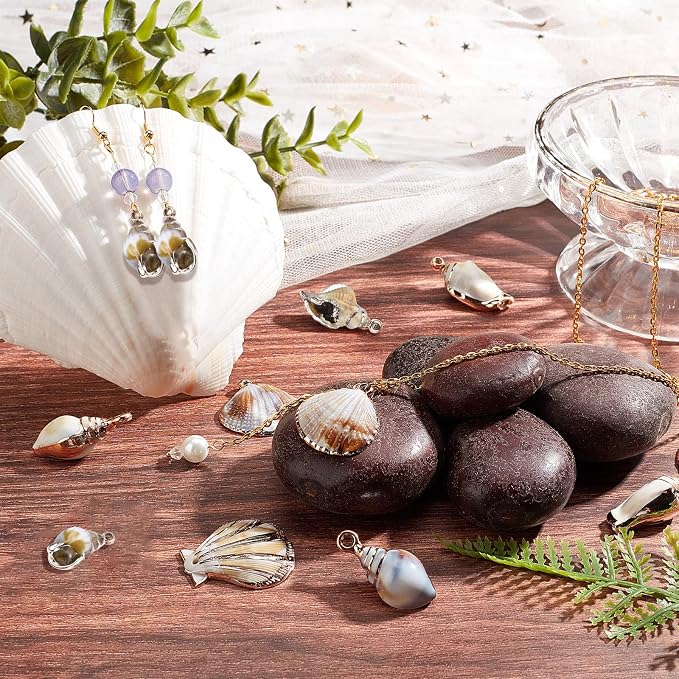 SUNNYCLUE 1 Box 24Pcs 6 Styles Sea Shell Pendants Electroplated Shell Charms - Image 5