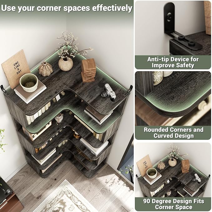 Armocity Corner Book Shelf, 6-Shelf L Shaped Corner Bookshelf - Image 5