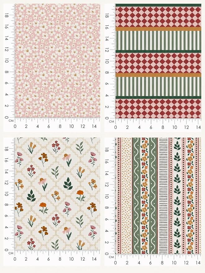 Pink & Green Floral Cotton Fabric Bundle, 5 Coordinating Fabric Panels - Image 7