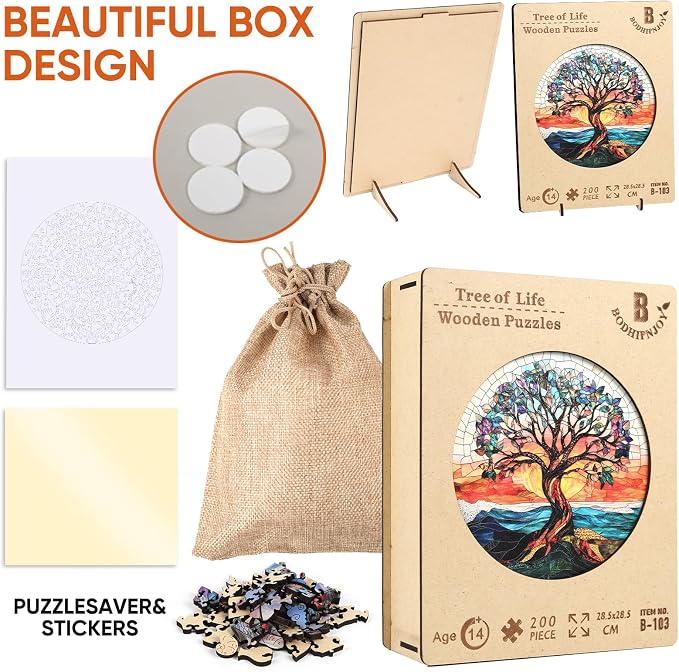 Bodhipnjoy Tree of Life Wooden Puzzles, Stained Glass Tree Jigsaw Puzzles 200 - Image 7