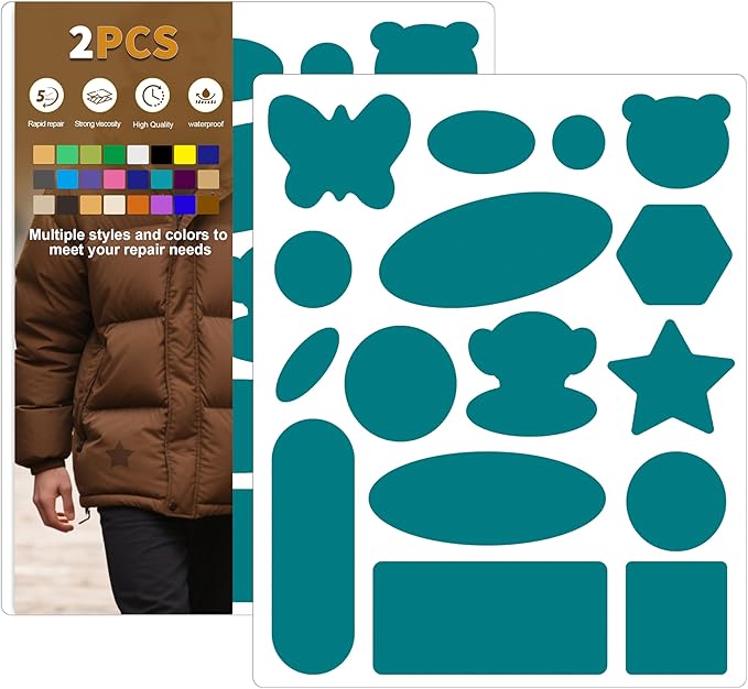 Azobur Down Jacket Repair Patches-Waterproof, Self-Adhesive,Nylon Fabric Patches for Puffy Jackets, Rain and Snow Gear, Tents, Sleeping Bag and More(Parrot Green，2pcs)