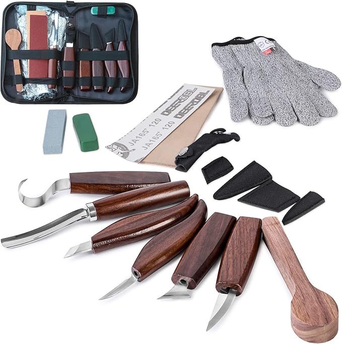 Wood Carving Tools Set,Detail Wood Knife,Hook Carving Knife Kit for Beginners,Trimming Knife for Spoon Bowl Cup Pumpkin Woodwork, Chip Carving Knife Kit,Square Handle Design（6pcs）