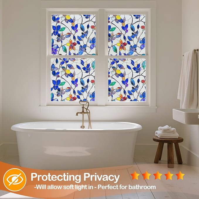 Countewol Colorful Leaf Static Cling Window Film Frosted Stained Glass Privacy - Image 7