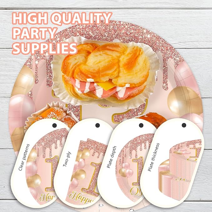 168 Pcs 13th Birthday Party Decorations Pink Rose Gold Plates Napkins Cups - Image 3