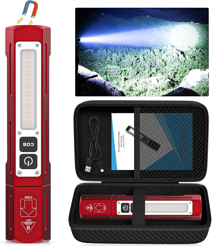 Rechargeable Flashlights High Lumens - Super Bright Small Pocket Magnetic Flashlight, 8 Modes LED Tactical Flash Light, Dual Button Powerful Flashlight for Camping (1, Red)