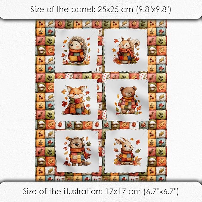 Autumn Animals Patchwork Cotton Fabric Panel – 6 Designs + Bonus Patchwork - Image 6
