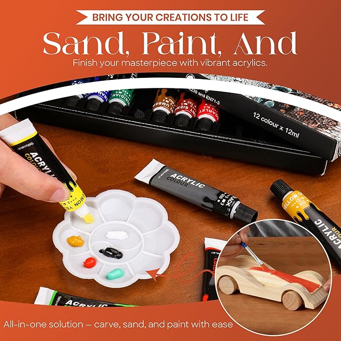 IBANUPRA All-in-One Wood Carving kit Included Wood Carving Knife Set, Whittling Knife Set, Safety Gloves, Sand Paper, Leather Strop, Paint Kit, Compound & Leather Case for Beginners or Professionals