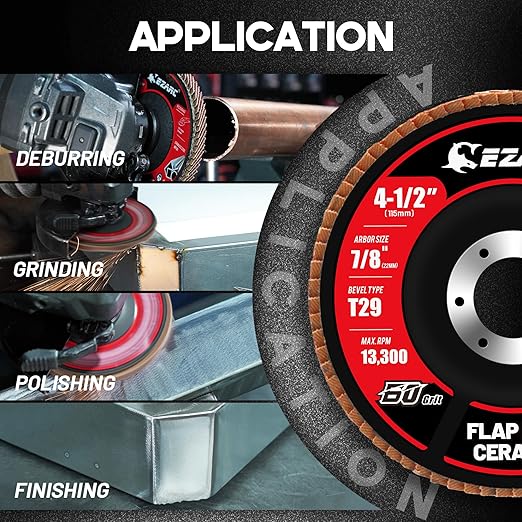 EZARC Ceramic Flap Discs 60 Grit, 4 1/2 x 7/8-Inch Flap Sanding Disc, Type 29 Ceramic Grinding Wheel for Stainless Steel, Non-Ferrous Metal, Cast Iron, Sheet Metal, 10 Pack