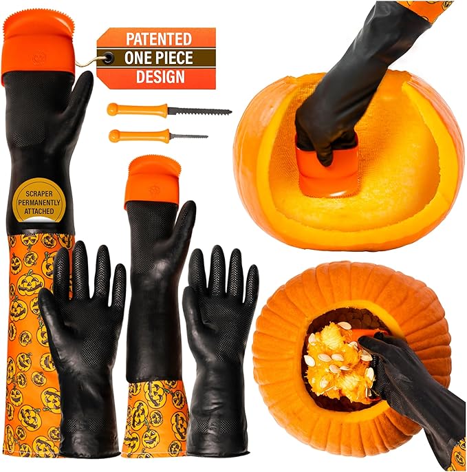 Pumpkin Scraper Glove – As Seen On Shark Tank - Mess Free and Fun Pumpkin Carving Kit – Carve and Clean Jack-O-Lantern Guts with Ease and Zero Mess on Your Hands! (Kids Kit)