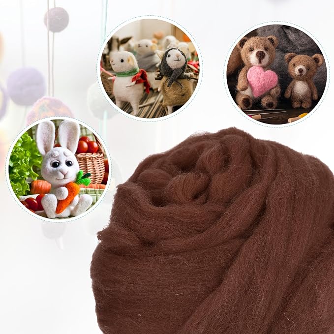 uxcell Needle Felting Wool, 3.5 Oz Nature Fibre Wool Yarn Roving - Image 4