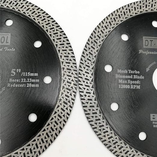 DT-DIATOOL 5 Inch Tile Cutting Blade Porcelain Ceramic Pack of 5 with Mesh Turbo Diamond Segment