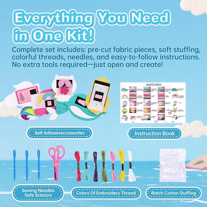 Cymbana Kids Sewing Kit, DIY Felt Plush Animals Unicorn Sewing Kit - Image 5