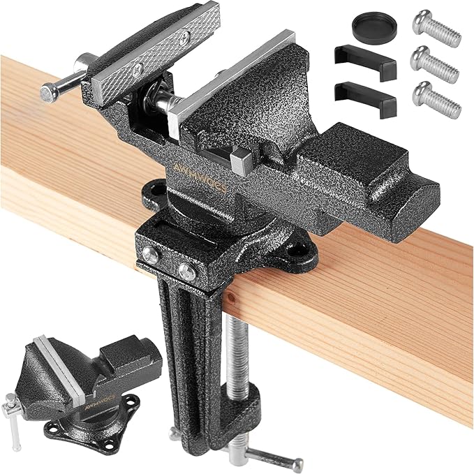 Dual-Purpose Combined Bench Vise, 3.3 Inch Table Vise, Universal Rotate 360° Work Clamp-On Vise,Table Vice With Quick Adjustment for Woodworking, Drilling, Sawing, Metal Working and DIY