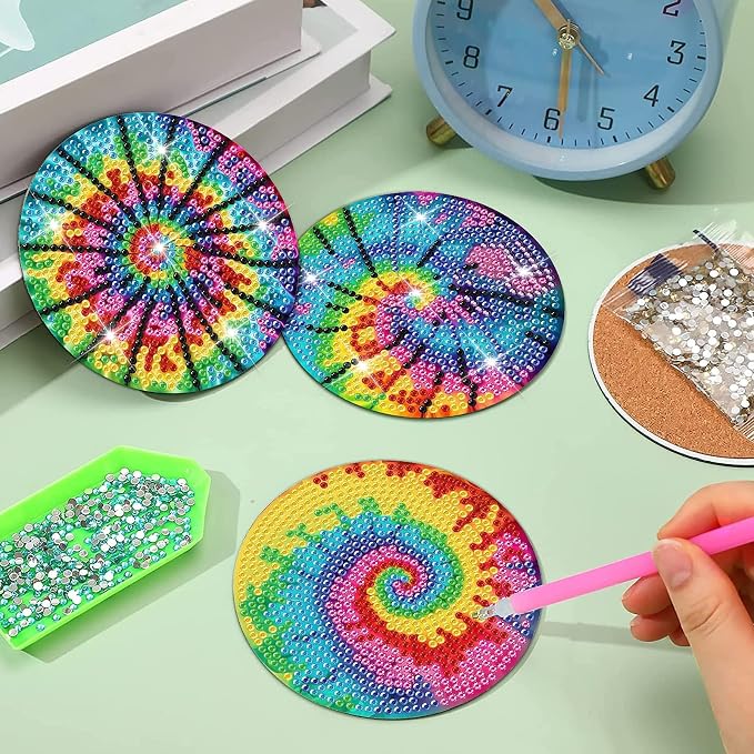 Cumule 8 PCS Tie-Dye Diamond Art Coasters Kits - Image 5