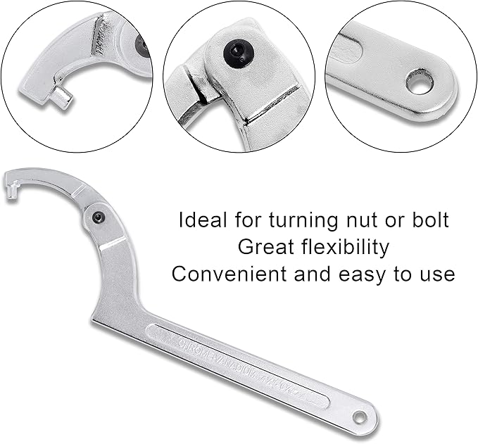 Adjustable C Pin Spanner Hook Wrench for Hydraulic Ram Cylinder, Mechanical Machine, Equipments Vehicles, (4 Pcs) 3/4-2", 1 1/4-3", 2-4 3/4", 4 1/2-6 7/10" Round Head Pin Spanner Wrench Set