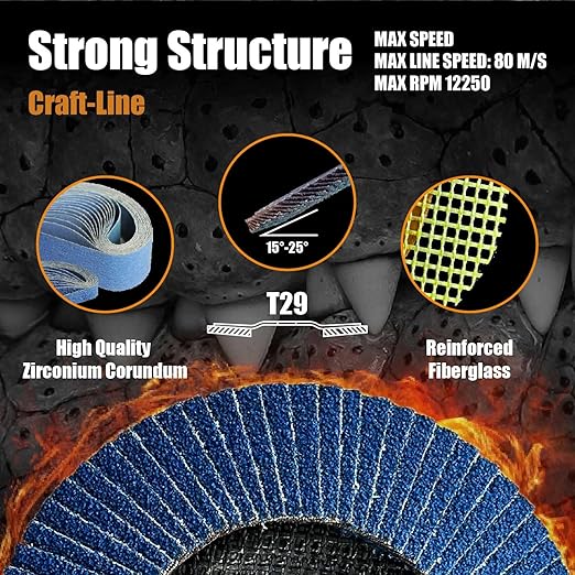 Merryland Flap Disc 5 inch Metal for Angle Grinder, 5inch 80 Grit T29 Flap Wheel 10 Pack, Blue Zirconium Corundum INOX Stainless Steel Iron Universal, Craft-Line FC1108414-10