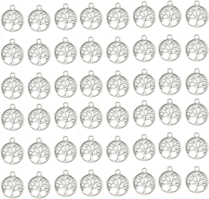 YYaaloa Pack of 50 Tibetan Tree of Life Charms; Silver, Mixed Smooth Metal by YYaaloa