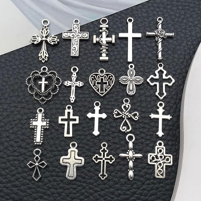 WOCRAFT 60pcs Antique Silver Cross Bracelet Charms - Image 5