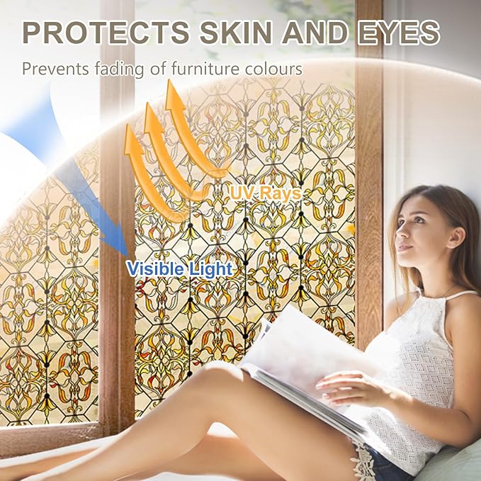 OHTMERU 3D Stained Glass Window Privacy Film, Heat Control UV Blocking Static - Image 3