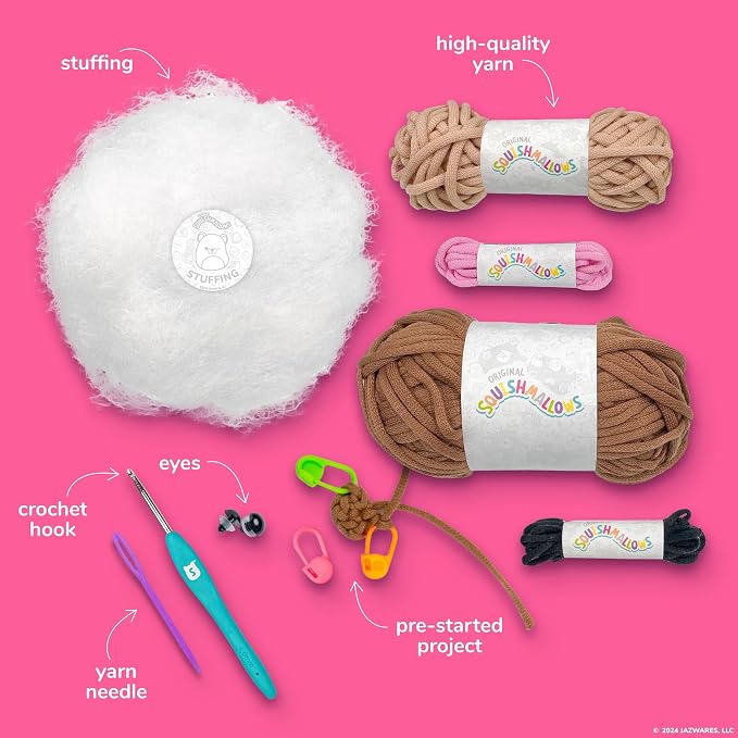 Original Squishmallows Omar the Bear Crochet Kit, Includes Yarn, Crochet Hook - Image 4