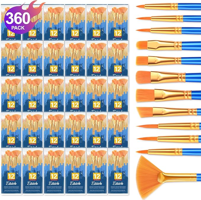 ESRICH Paint Brushes Set, 30 Pack/360 Pcs Nylon Hair Round-Pointed Tip Paint by ESRICH