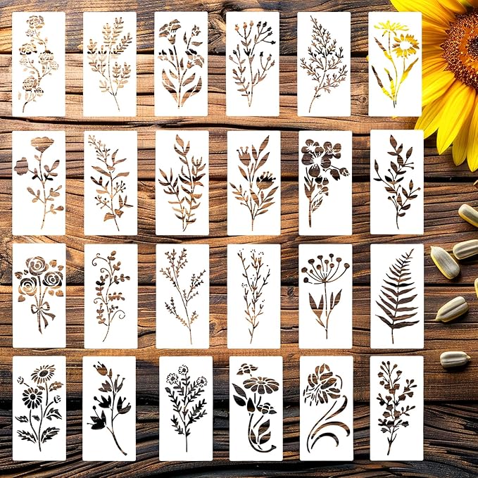 LLOUSSAK 24Pcs Flower Stencils for Painting, Leaf Stencil for Flower Leaf Crafts by Unknown