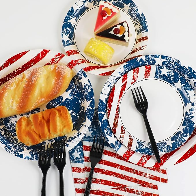 Qyeahkj 100 Pcs 4th of July Party Plates and Napkins Tableware Set American - Image 5