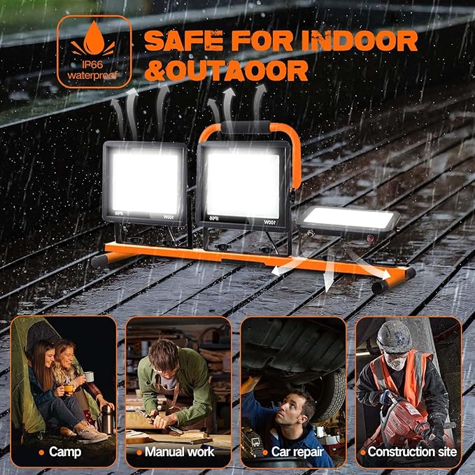 21000 Lumen Work Lights with Stand, 3 Adjustable Head LED Work Light, with Adjustable and Foldable Tripod Stand, Waterproof Lamp with Individual Switch with 6500 Kelvin Color Temperature