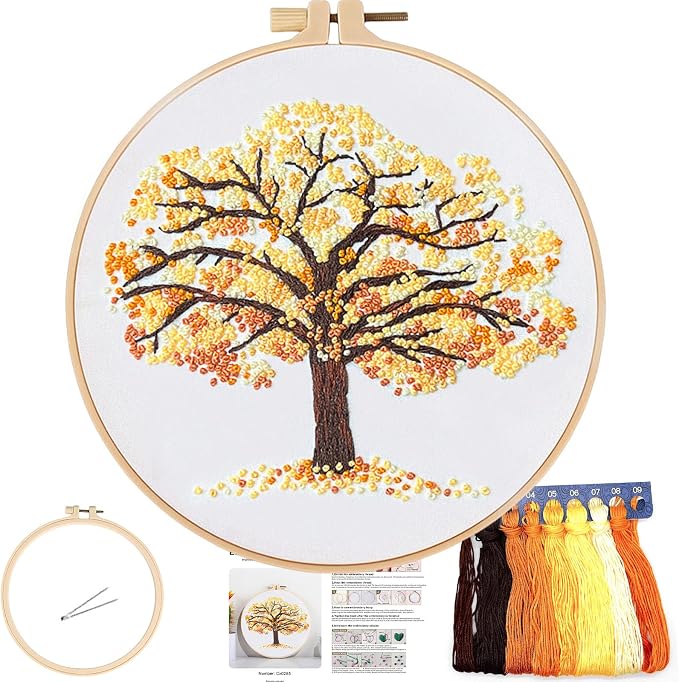 FONNUY Crewel Embroidery Kit for Beginners, Seasonal Tree Pre-Stamped Pattern by FONNUY
