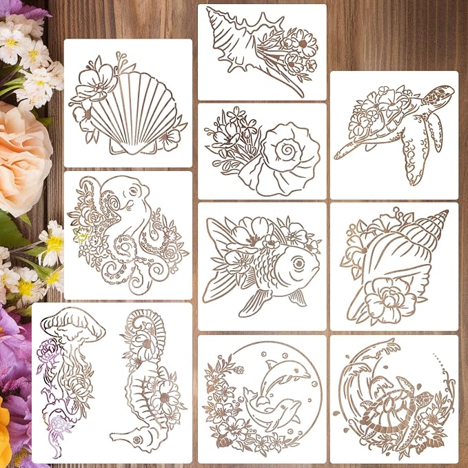Sea Animal Stencils Reusable Turtle Shell Fish Stencil Jellyfish Octopus by SUNVERSE