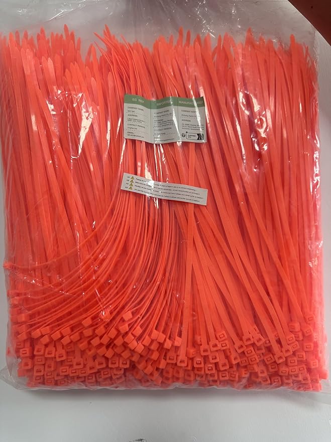 XINGO 1000 PCS Orange Zip Ties 8 Inch, 60 LBS Tensile Strength, Self-Locking Nylon Plastic Nylon PA66 Wire Ties for Indoor and Outdoor Use