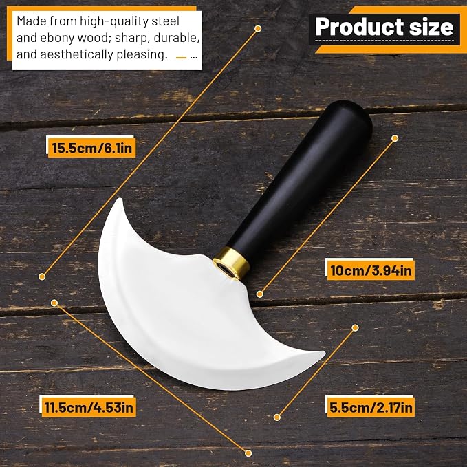 Leather Knife with Ebony Wooden Handle, Round Leather Knife, Craft Trimming Tool - Image 2