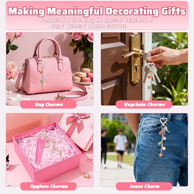 Modacraft 617 Pcs Charms Lip Gloss Keychain Making Kit, DIY Bag Charm Kit - Image 6