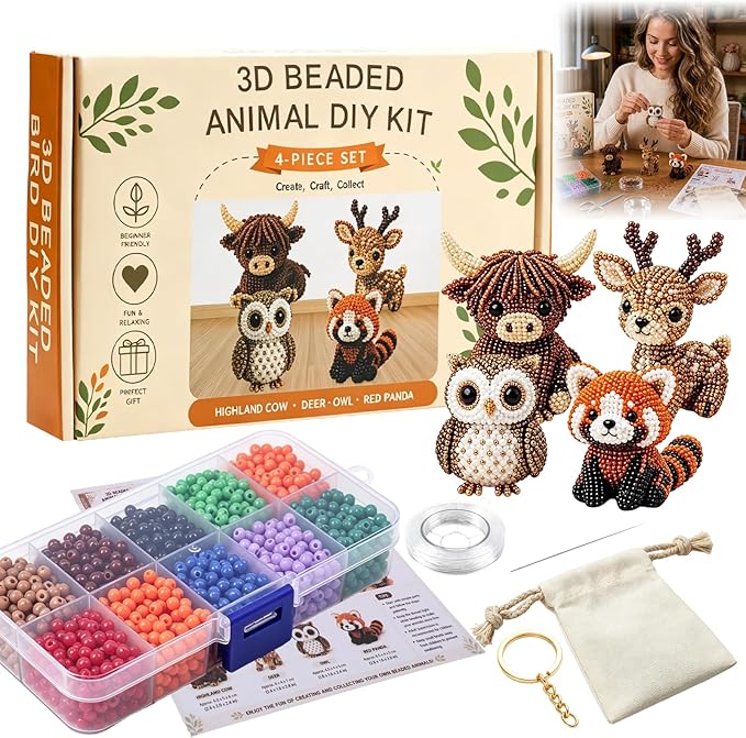 Kanroadi 3D Beaded Animal Kit, Beaded Animal Kit, Cute Animal Beading Craft Set by Kanroadi