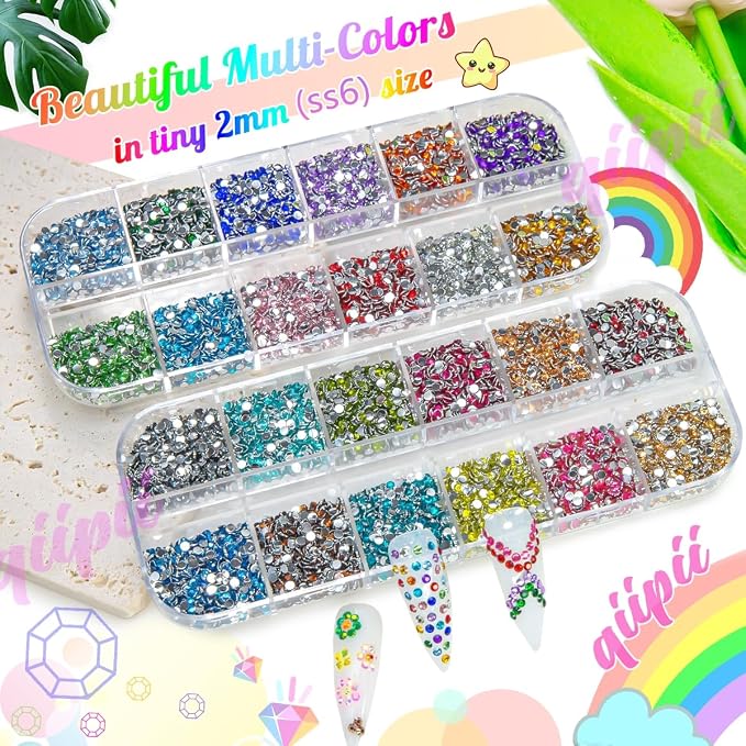 qiipii 24 Color 2mm Small Crystal Resin Rhinestones - Image 2